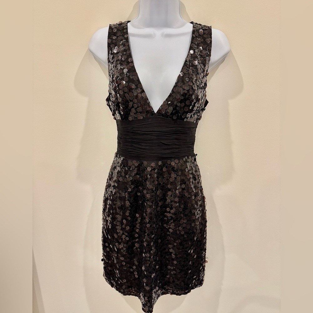 BCBG MaxAzria Black Sequin Backless Dress